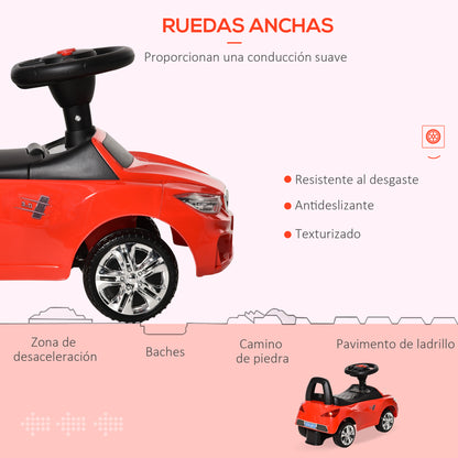 Ride-On Car for 18-36 Months Kids Ride-On Toy with Headlights, Music, Horn, Steering Wheel, Storage Space, and Push Handle 63.5x28x36 cm Red