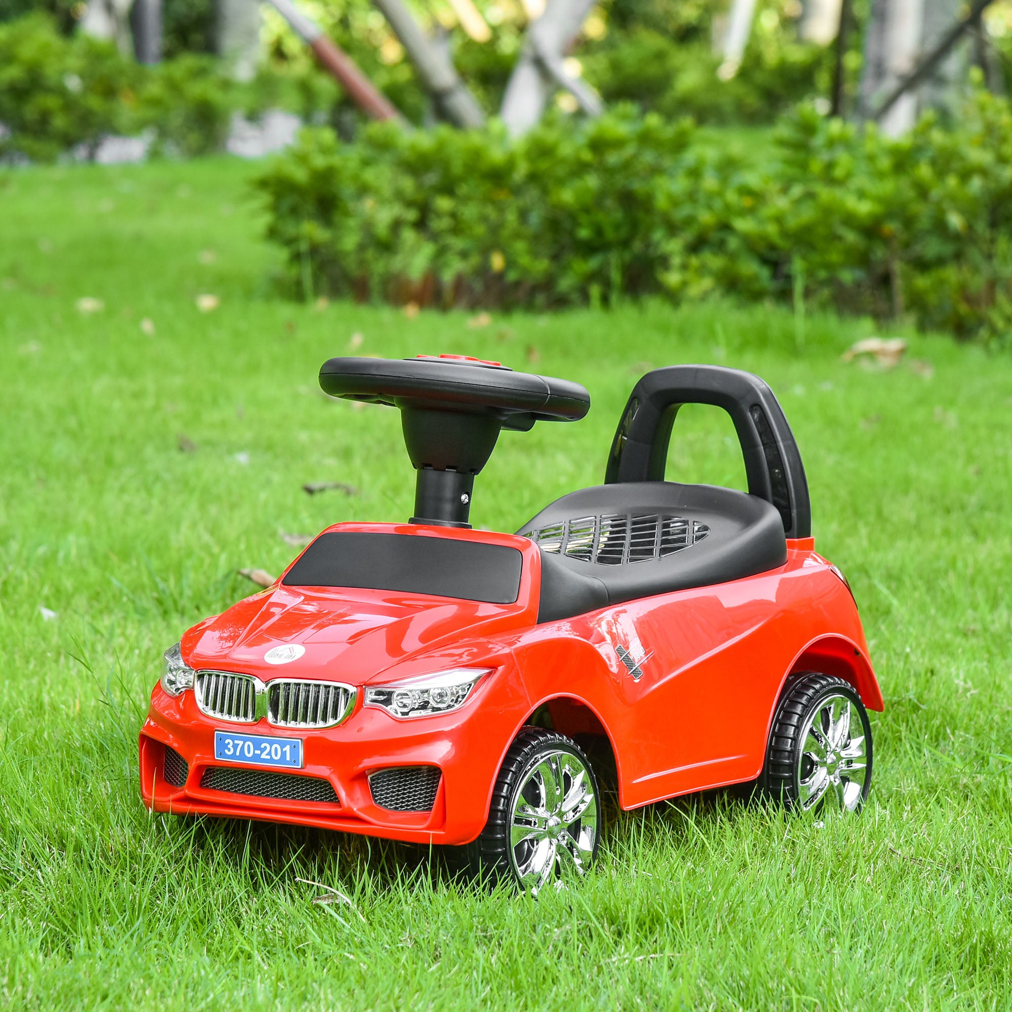 Ride-On Car for 18-36 Months Kids Ride-On Toy with Headlights, Music, Horn, Steering Wheel, Storage Space, and Push Handle 63.5x28x36 cm Red