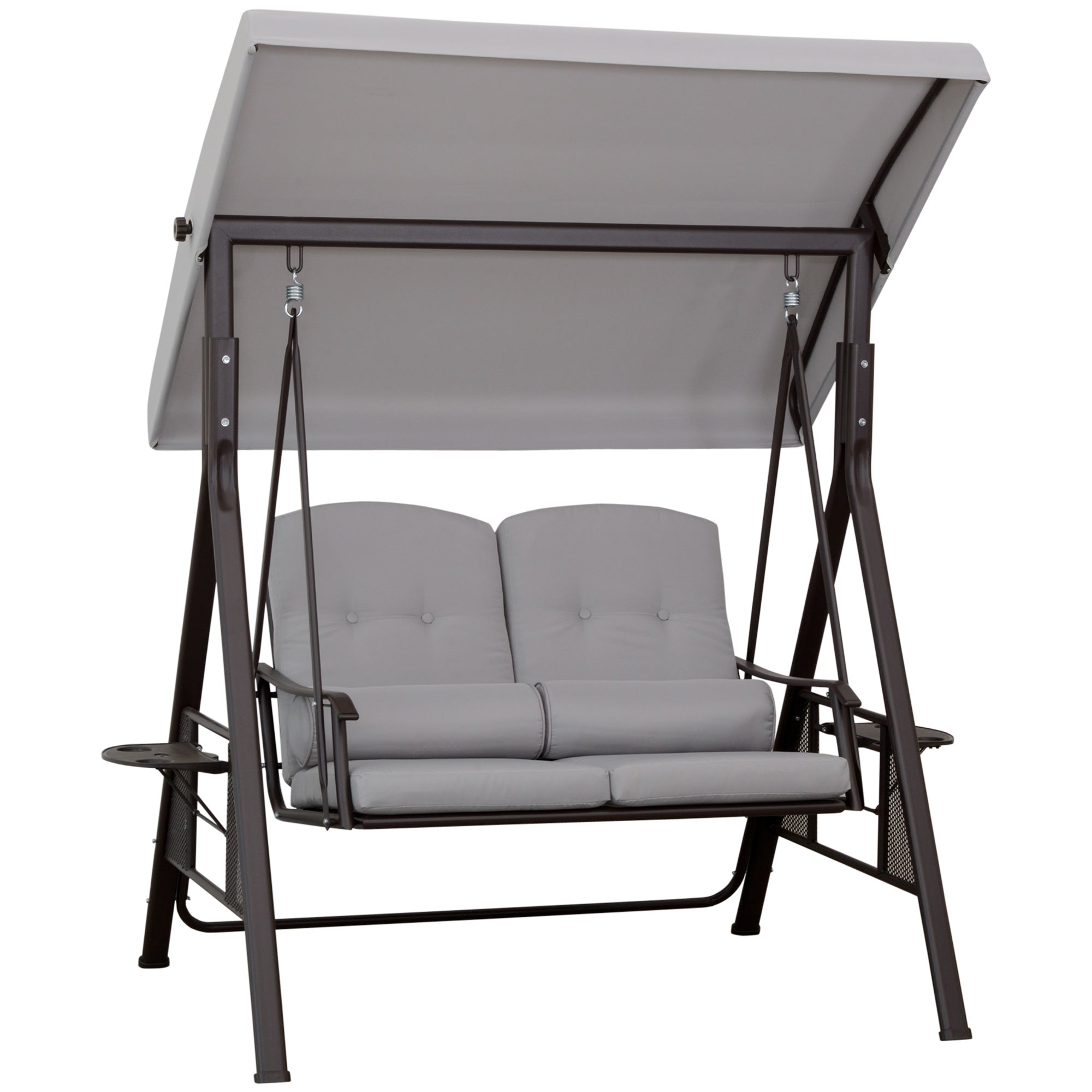 2-Seater Hollywood Swing Garden Swing with Sunshade Cushion Tray Metal Polyester Gray 162 x 118 x 173 cm
