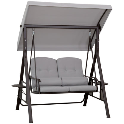 2-Seater Hollywood Swing Garden Swing with Sunshade Cushion Tray Metal Polyester Gray 162 x 118 x 173 cm