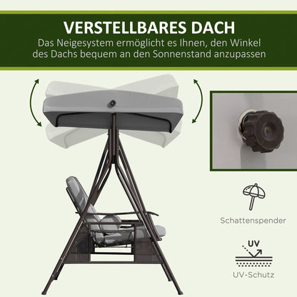 2-Seater Hollywood Swing Garden Swing with Sunshade Cushion Tray Metal Polyester Gray 162 x 118 x 173 cm