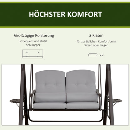 2-Seater Hollywood Swing Garden Swing with Sunshade Cushion Tray Metal Polyester Gray 162 x 118 x 173 cm