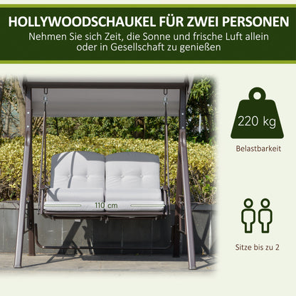 2-Seater Hollywood Swing Garden Swing with Sunshade Cushion Tray Metal Polyester Gray 162 x 118 x 173 cm