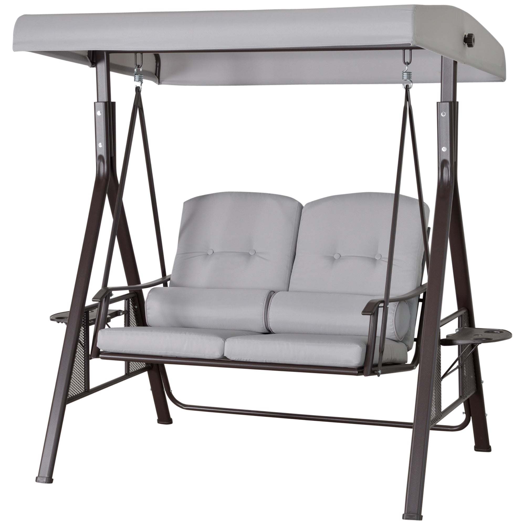 2-Seater Hollywood Swing Garden Swing with Sunshade Cushion Tray Metal Polyester Gray 162 x 118 x 173 cm
