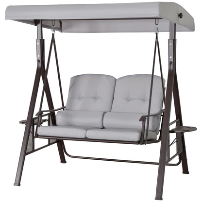 2-Seater Hollywood Swing Garden Swing with Sunshade Cushion Tray Metal Polyester Gray 162 x 118 x 173 cm
