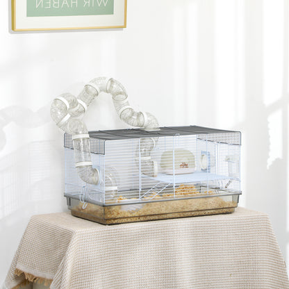 Hamster Cage, Rodent Cage, with Tunnel and Accessories Included, Hamster Cage, Handle, Steel Wire, 58 x 32 x 31 cm, Gray