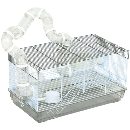 Hamster Cage, Rodent Cage, with Tunnel and Accessories Included, Hamster Cage, Handle, Steel Wire, 58 x 32 x 31 cm, Gray
