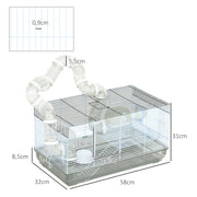 Hamster Cage, Rodent Cage, with Tunnel and Accessories Included, Hamster Cage, Handle, Steel Wire, 58 x 32 x 31 cm, Gray