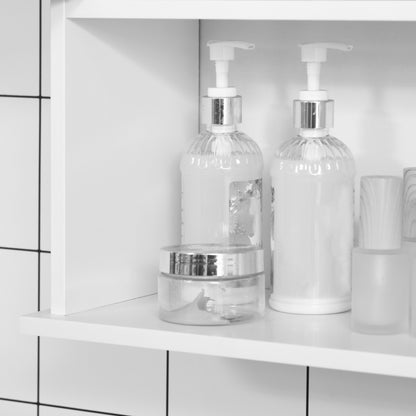 Wall Mounted Bathroom Cabinet Multi-purpose Suspended Bathroom Furniture Hanging Storage Cabinet with 2 Slat Doors Adjustable Shelf and Compartment 60x20x70 cm White