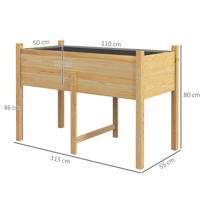 Raised Urban Garden Wooden Planting Table 115x55x80 cm Planter with Non-Woven Fabric for Growing Plants Flowers Vegetables Natural