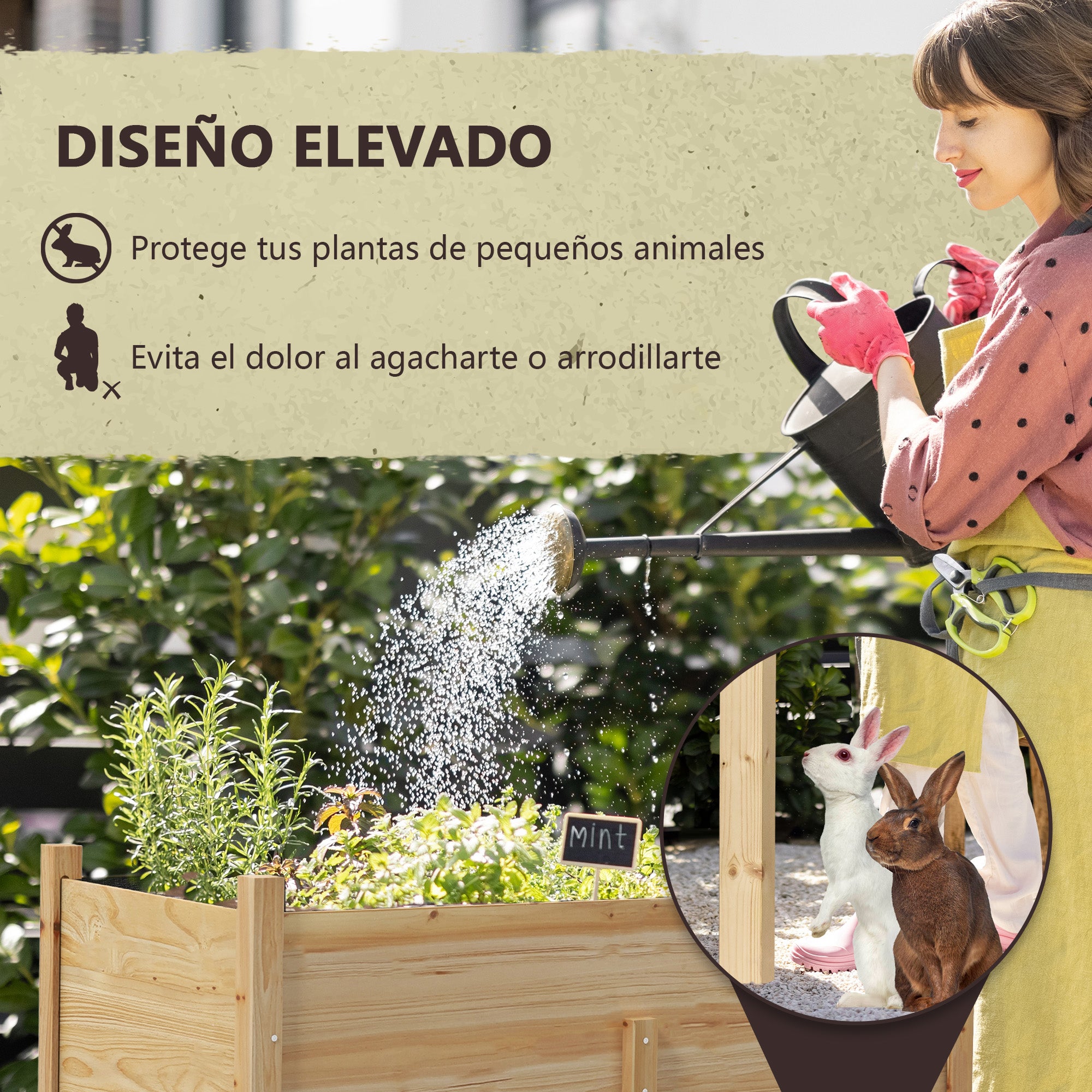 Raised Urban Garden Wooden Planting Table 115x55x80 cm Planter with Non-Woven Fabric for Growing Plants Flowers Vegetables Natural