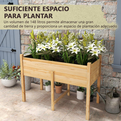 Raised Urban Garden Wooden Planting Table 115x55x80 cm Planter with Non-Woven Fabric for Growing Plants Flowers Vegetables Natural