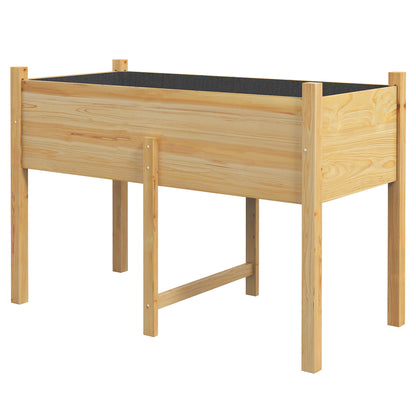 Raised Urban Garden Wooden Planting Table 115x55x80 cm Planter with Non-Woven Fabric for Growing Plants Flowers Vegetables Natural
