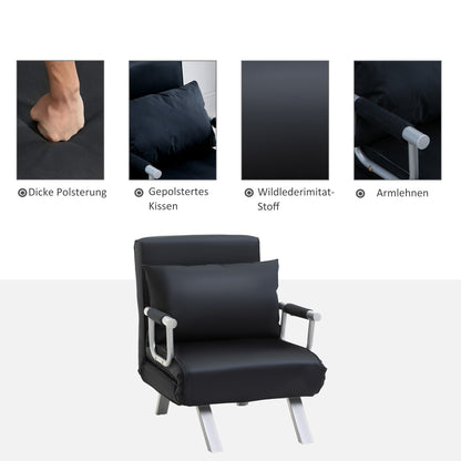 Sofa Bed Sleeper Couch with Adjustable Backrest, Throw Pillow, Sofa Bed Function, Velvet Look, Armrest, Guest Bed, Folding Chair for Living Room, Bedroom, Black