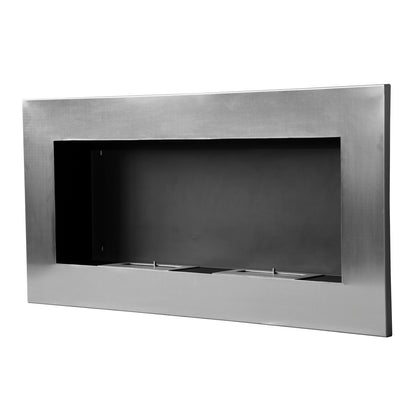 Wall-Mounted Built-in Bioethanol Fireplace with 2 x 0.9 L Burner, approximately 3 hours of burning time 110L x 14W x 54H cm Covering 25-30 m² Stainless Steel