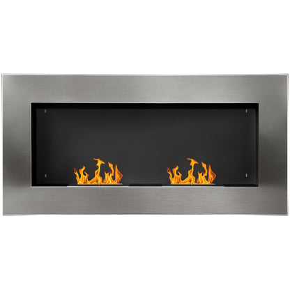 Wall-Mounted Built-in Bioethanol Fireplace with 2 x 0.9 L Burner, approximately 3 hours of burning time 110L x 14W x 54H cm Covering 25-30 m² Stainless Steel
