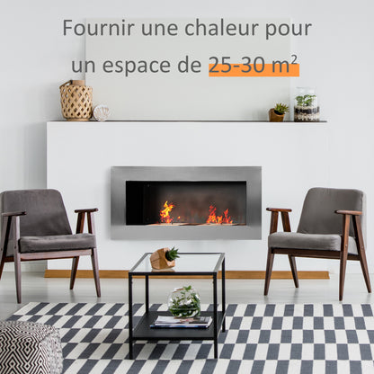 Wall-Mounted Built-in Bioethanol Fireplace with 2 x 0.9 L Burner, approximately 3 hours of burning time 110L x 14W x 54H cm Covering 25-30 m² Stainless Steel