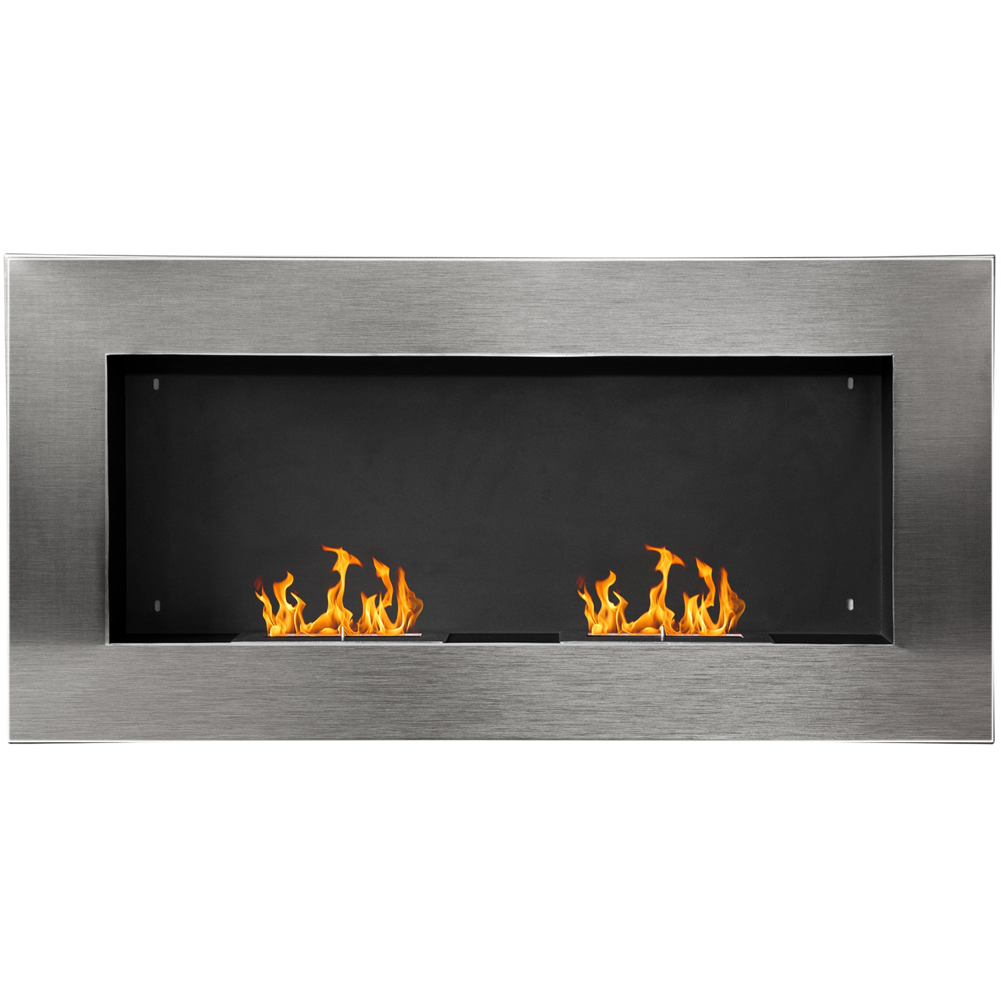 Wall-Mounted Built-in Bioethanol Fireplace with 2 x 0.9 L Burner, approximately 3 hours of burning time 110L x 14W x 54H cm Covering 25-30 m² Stainless Steel