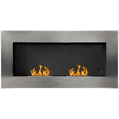 Wall-Mounted Built-in Bioethanol Fireplace with 2 x 0.9 L Burner, approximately 3 hours of burning time 110L x 14W x 54H cm Covering 25-30 m² Stainless Steel
