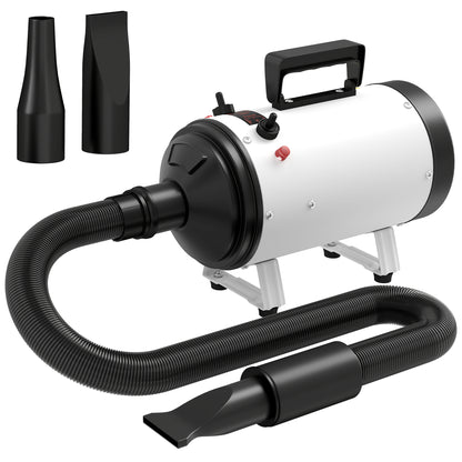 Dog Hair Dryer, Professional Dog Blower 2200W with 3 Different Nozzles, Low Noise Pet Hair Dryer, 3 Adjustable Temperatures, Variable Wind Speed, White