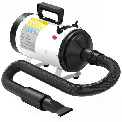 Dog Hair Dryer, Professional Dog Blower 2200W with 3 Different Nozzles, Low Noise Pet Hair Dryer, 3 Adjustable Temperatures, Variable Wind Speed, White