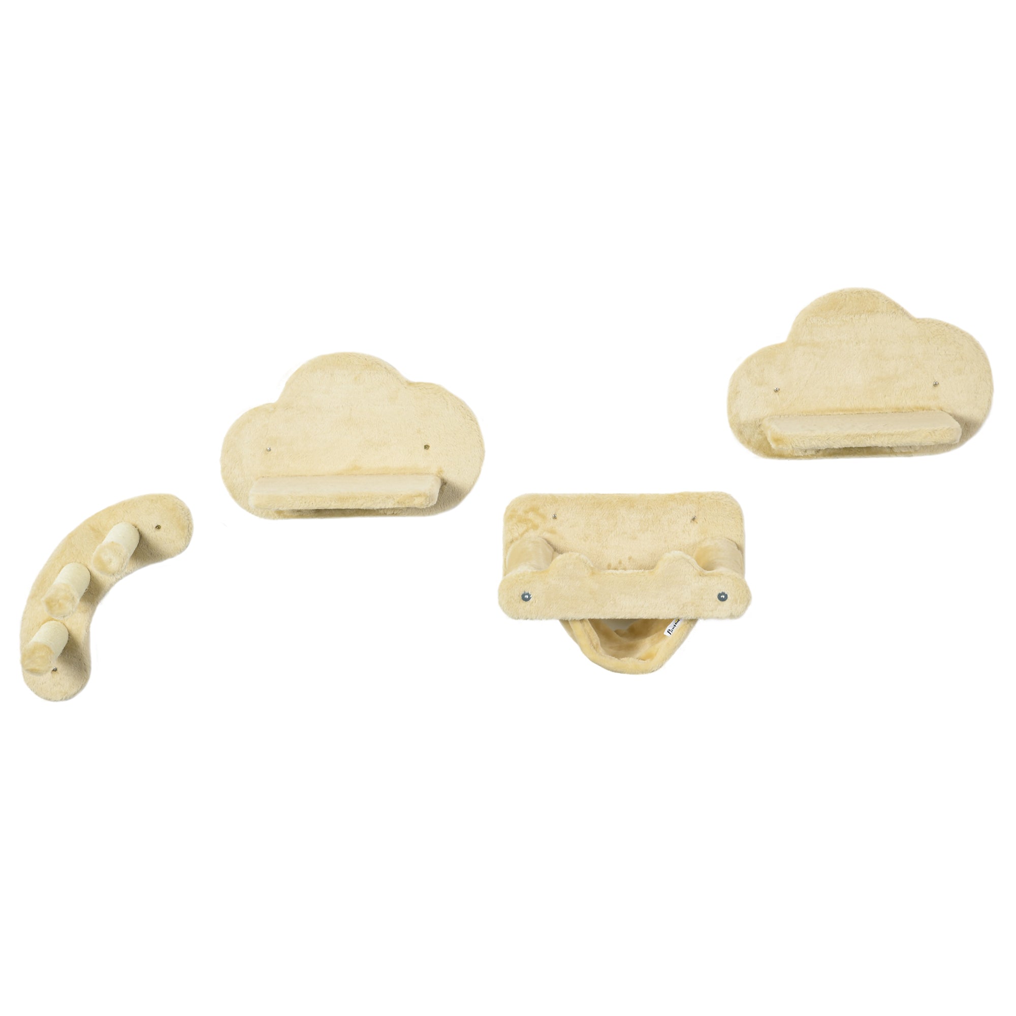 Climbing Wall for Cats 4 Pieces, Climbing Cat Tree including Cat Staircase, Hammock, Jumping Platform, Wall Cat Furniture for Cats up to 5 kg, Plush, Beige