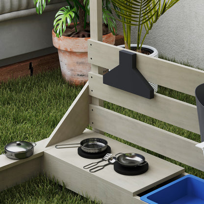 Sandbox Sandpit Large with Cover in Ship Design Mud Box Made of Wood Sailboat Playhouse with Kitchen Playset Storage for Children 3-7 Years Gray 180 x 103 x 144.5 cm