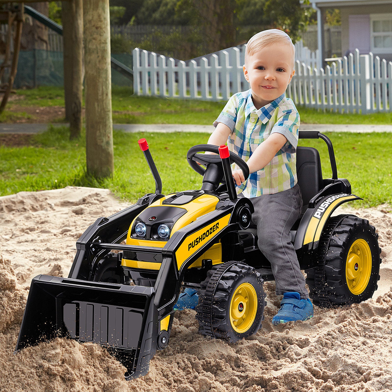 Ride-On Battery Powered Excavator for Kids 6V with Dual Motor, Speed 1.5-2.5 km/h, Toy Bulldozer for 3-5-Year-Olds with Sounds and Lights, 132x62x65 cm, Yellow