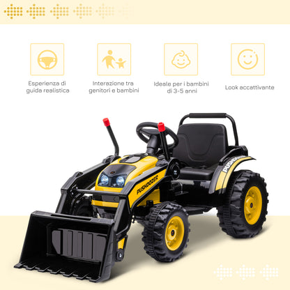 Ride-On Battery Powered Excavator for Kids 6V with Dual Motor, Speed 1.5-2.5 km/h, Toy Bulldozer for 3-5-Year-Olds with Sounds and Lights, 132x62x65 cm, Yellow