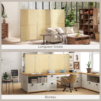 Bamboo Indoor Room Divider 6 Panels 106.3 x 70.9 inches Folding Room Separator - Natural