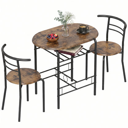 3-Piece Dining Set – 31.5 in Table with 2 Chairs & Shelf, Rustic Brown, Ideal for Small Spaces