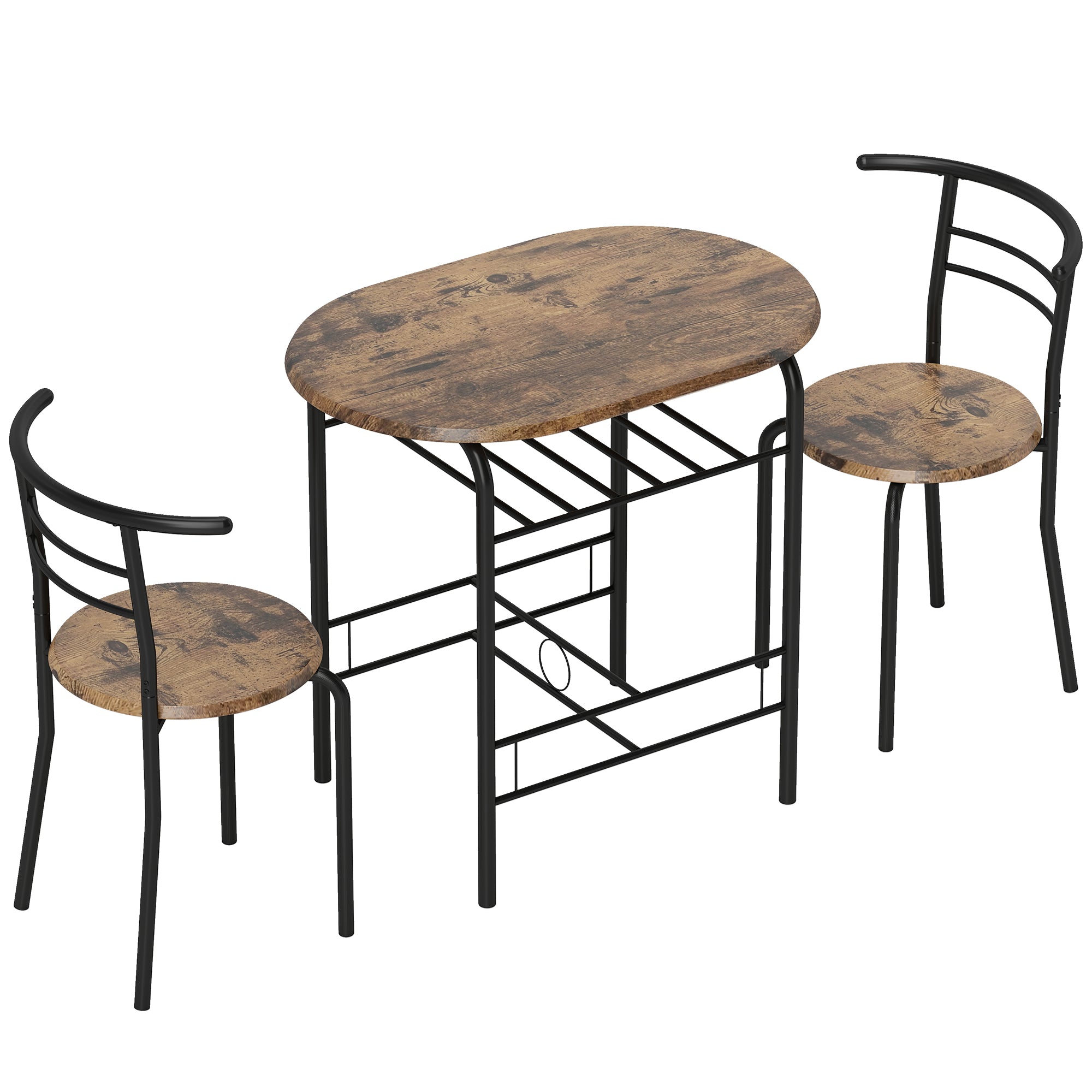 3-Piece Dining Set – 31.5 in Table with 2 Chairs & Shelf, Rustic Brown, Ideal for Small Spaces