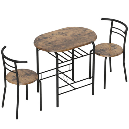 3-Piece Dining Set – 31.5 in Table with 2 Chairs & Shelf, Rustic Brown, Ideal for Small Spaces