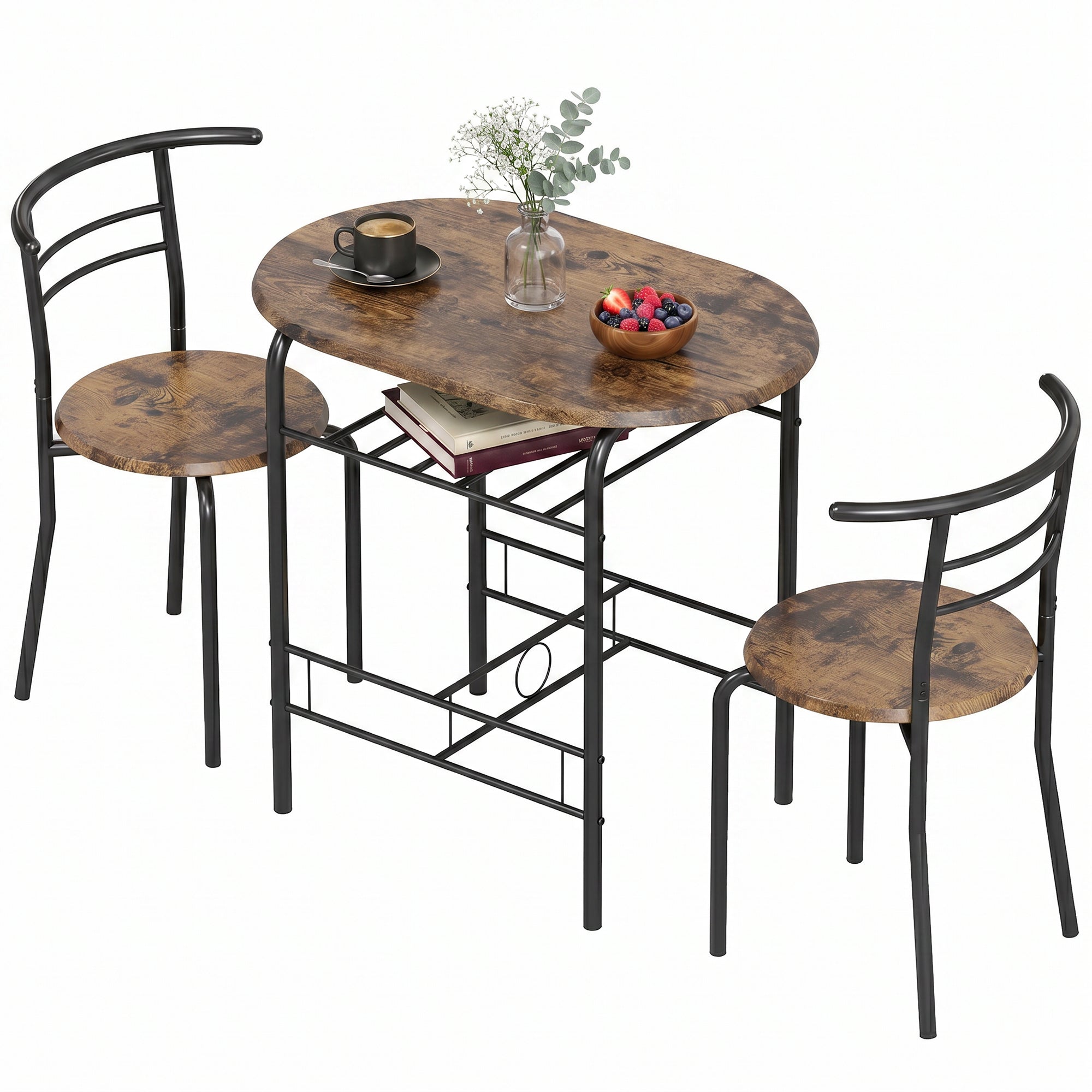 3-Piece Dining Set – 31.5 in Table with 2 Chairs & Shelf, Rustic Brown, Ideal for Small Spaces