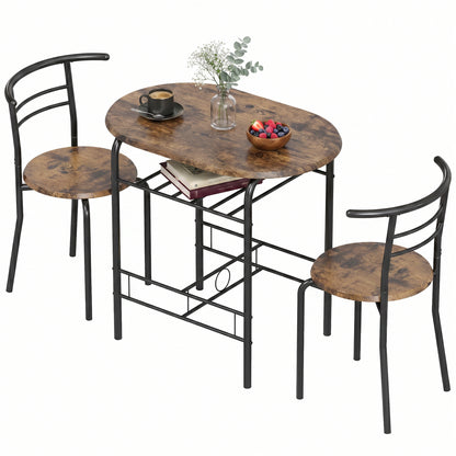 3-Piece Dining Set – 31.5 in Table with 2 Chairs & Shelf, Rustic Brown, Ideal for Small Spaces