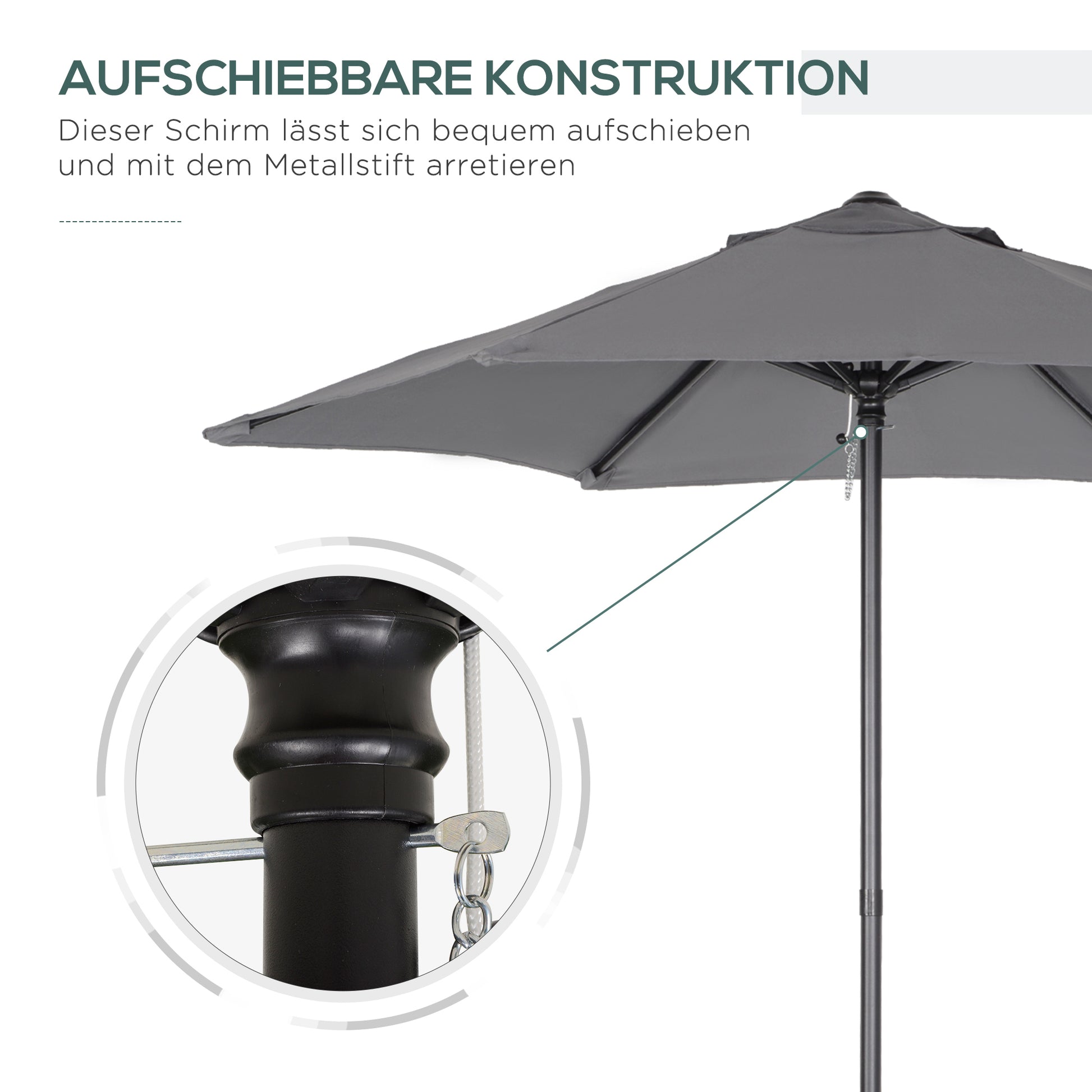 Umbrella Ø196 cm, hexagonal balcony umbrella beach umbrella windproof stable market umbrella crank umbrella sun protection for beach balcony garden, Dark Grey
