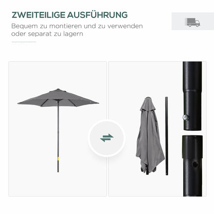 Umbrella Ø196 cm, hexagonal balcony umbrella beach umbrella windproof stable market umbrella crank umbrella sun protection for beach balcony garden, Dark Grey