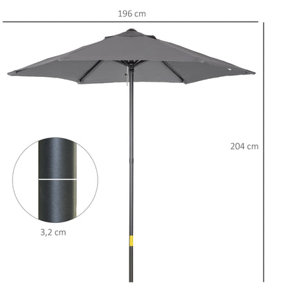 Umbrella Ø196 cm, hexagonal balcony umbrella beach umbrella windproof stable market umbrella crank umbrella sun protection for beach balcony garden, Dark Grey