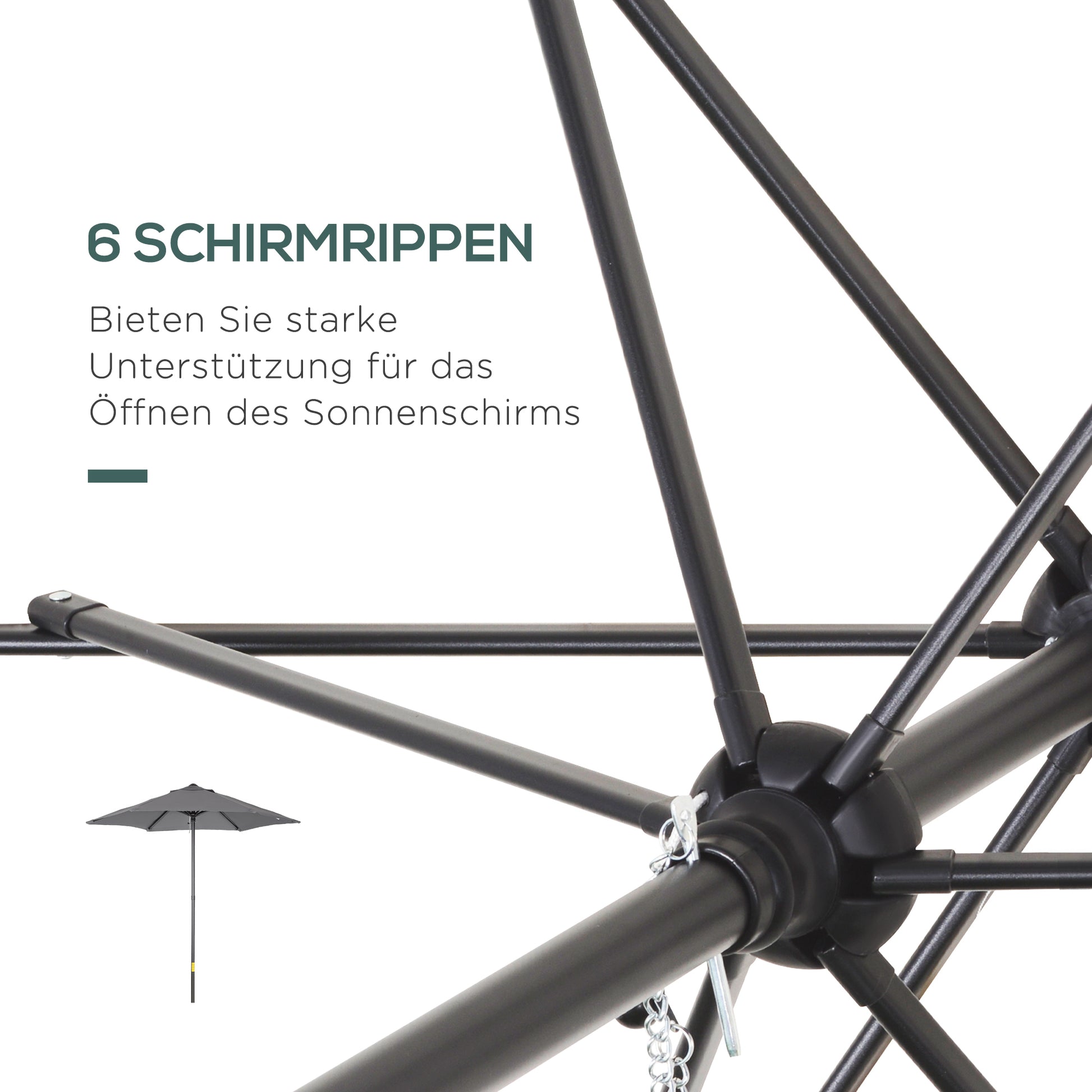 Umbrella Ø196 cm, hexagonal balcony umbrella beach umbrella windproof stable market umbrella crank umbrella sun protection for beach balcony garden, Dark Grey