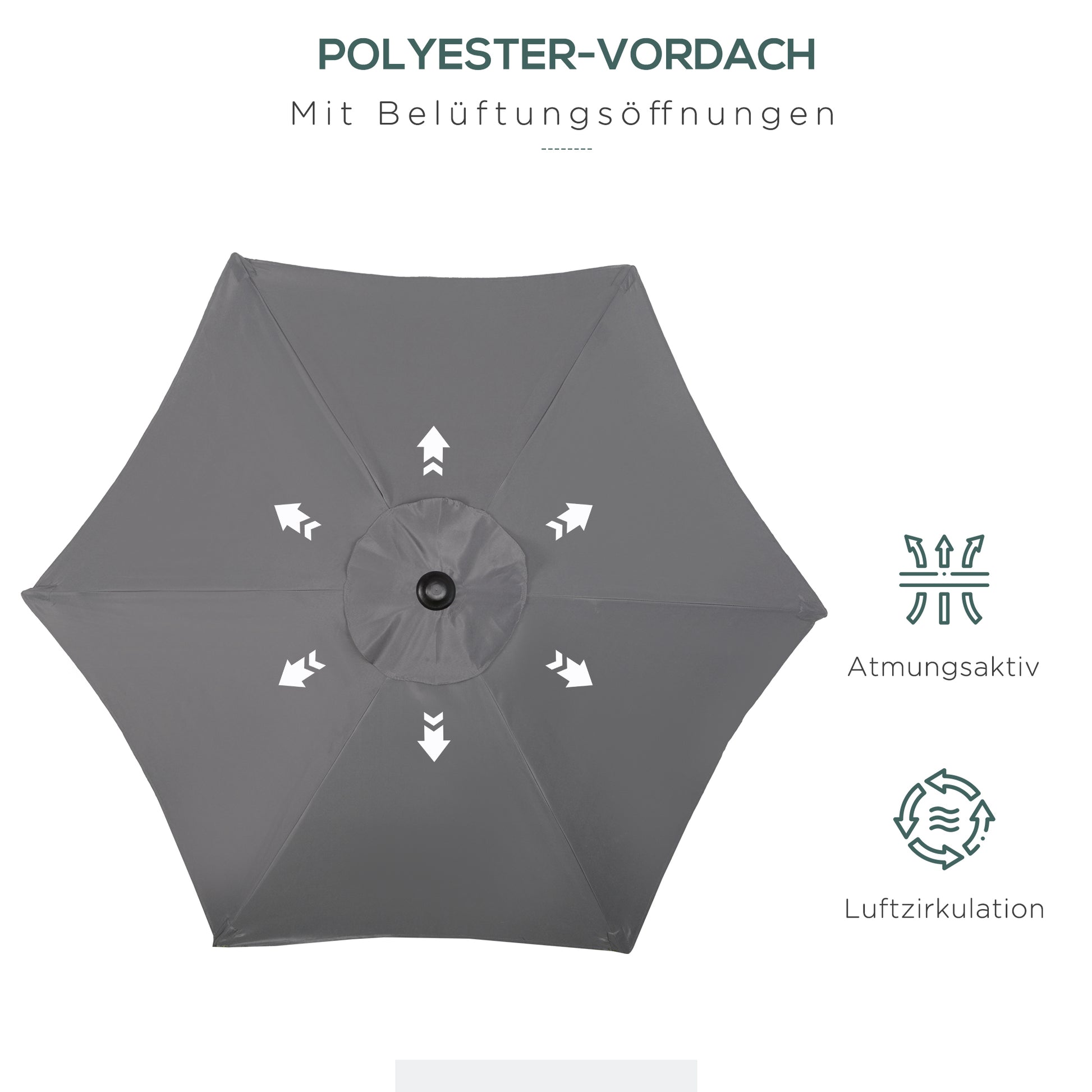 Umbrella Ø196 cm, hexagonal balcony umbrella beach umbrella windproof stable market umbrella crank umbrella sun protection for beach balcony garden, Dark Grey