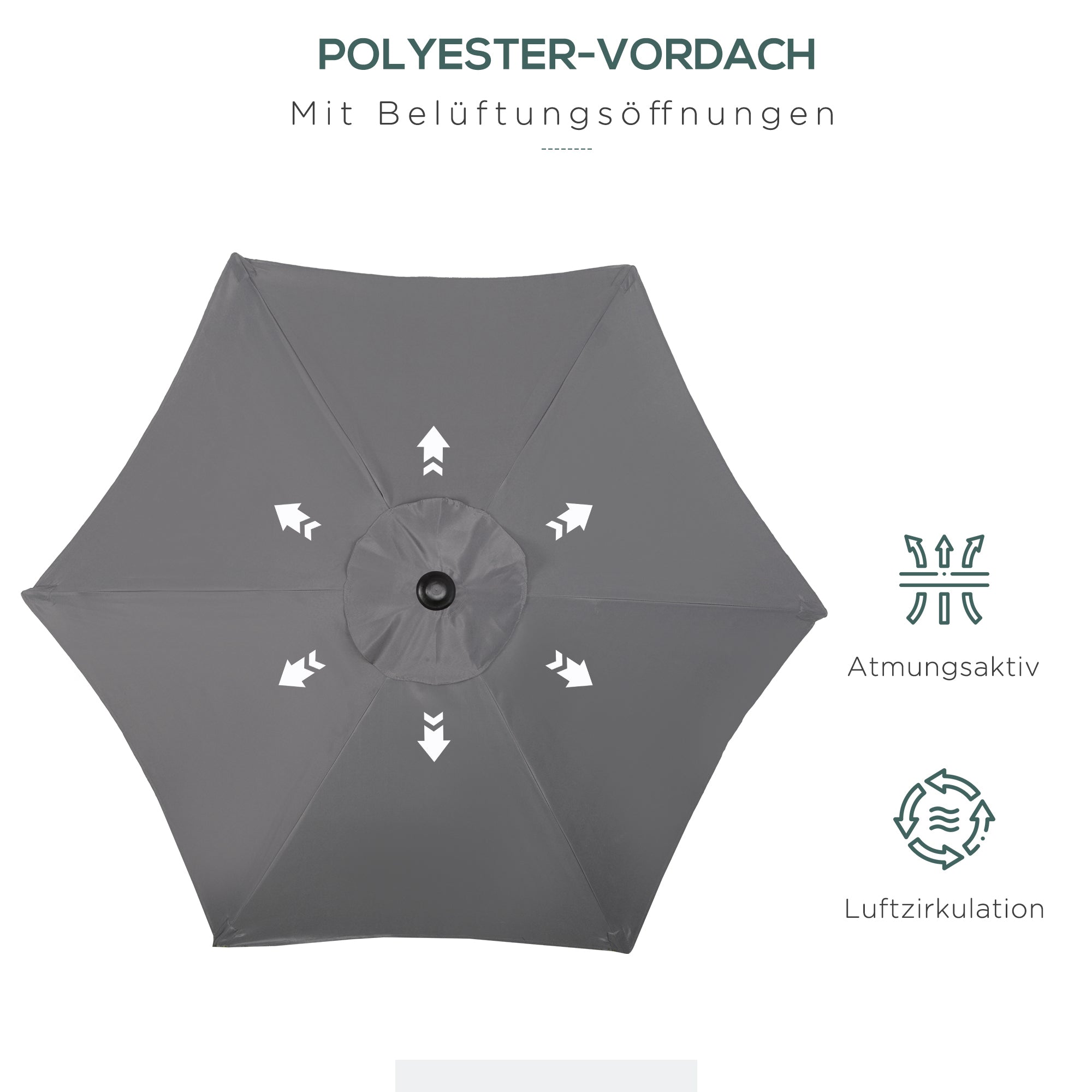 Umbrella Ø196 cm, hexagonal balcony umbrella beach umbrella windproof stable market umbrella crank umbrella sun protection for beach balcony garden, Dark Grey