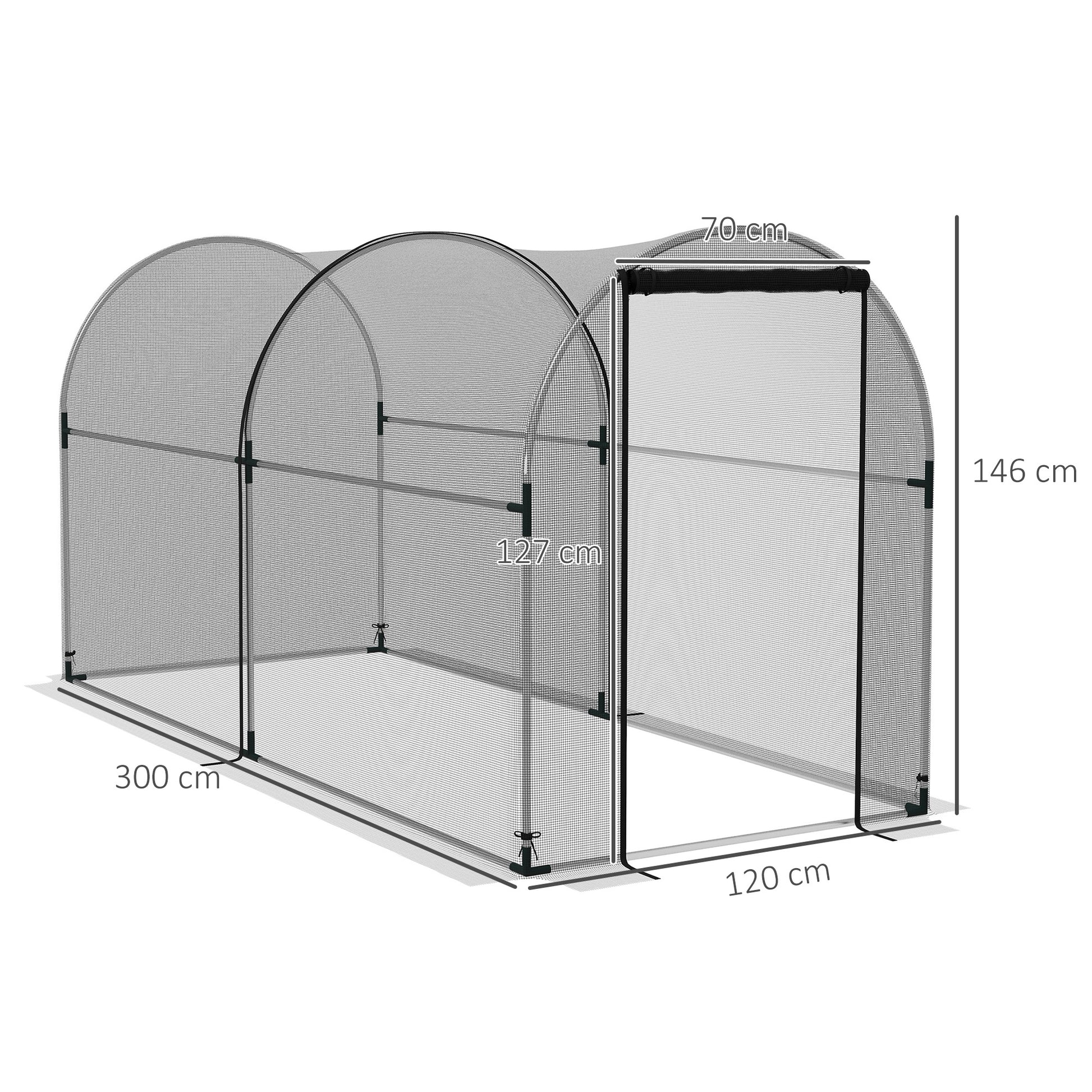 Plant Protection Cage with Support Beams, Zippered Door, and Anti-UV for Protecting Plants in Garden, Terrace, Patio 120x300x146 cm Black