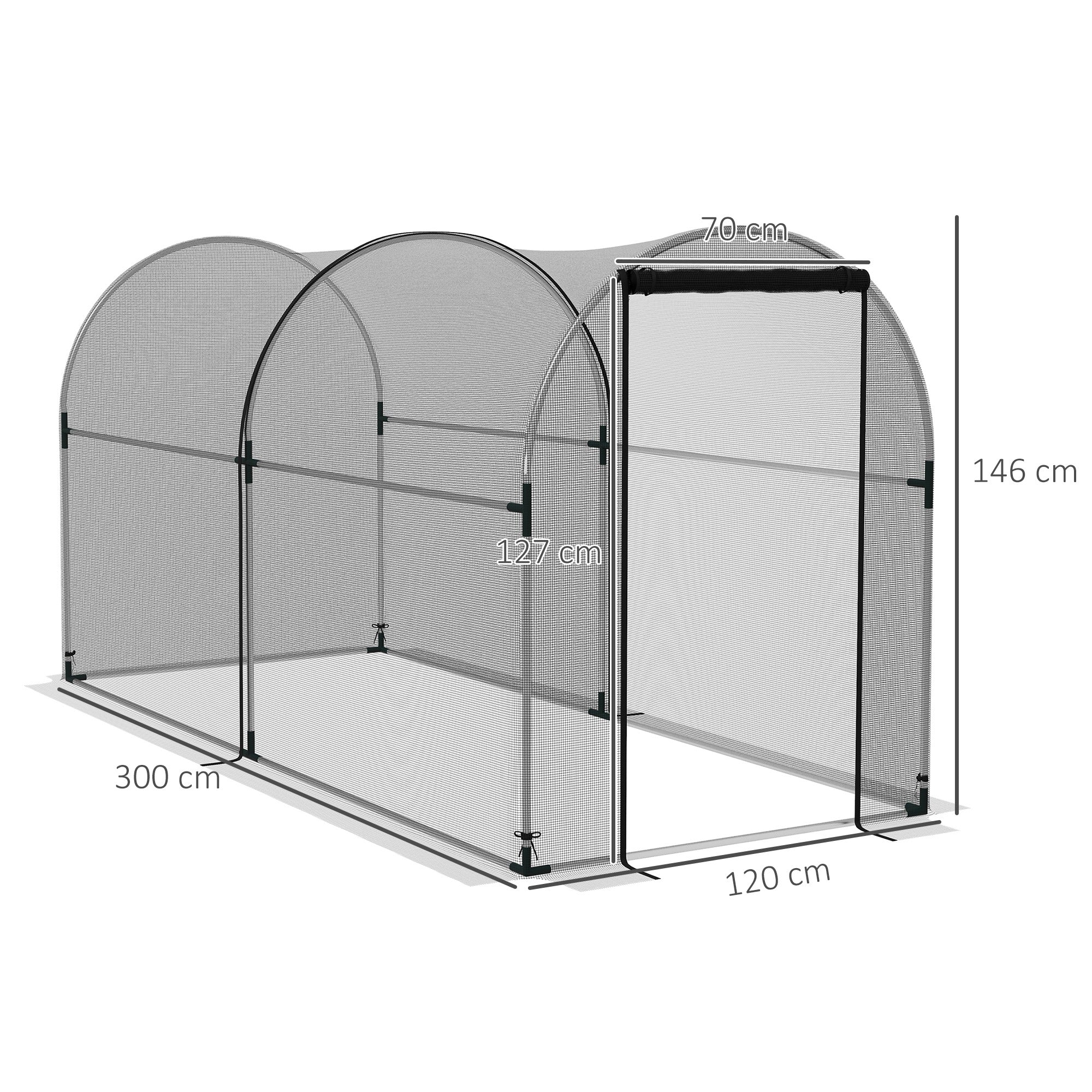 Plant Protection Cage with Support Beams, Zippered Door, and Anti-UV for Protecting Plants in Garden, Terrace, Patio 120x300x146 cm Black