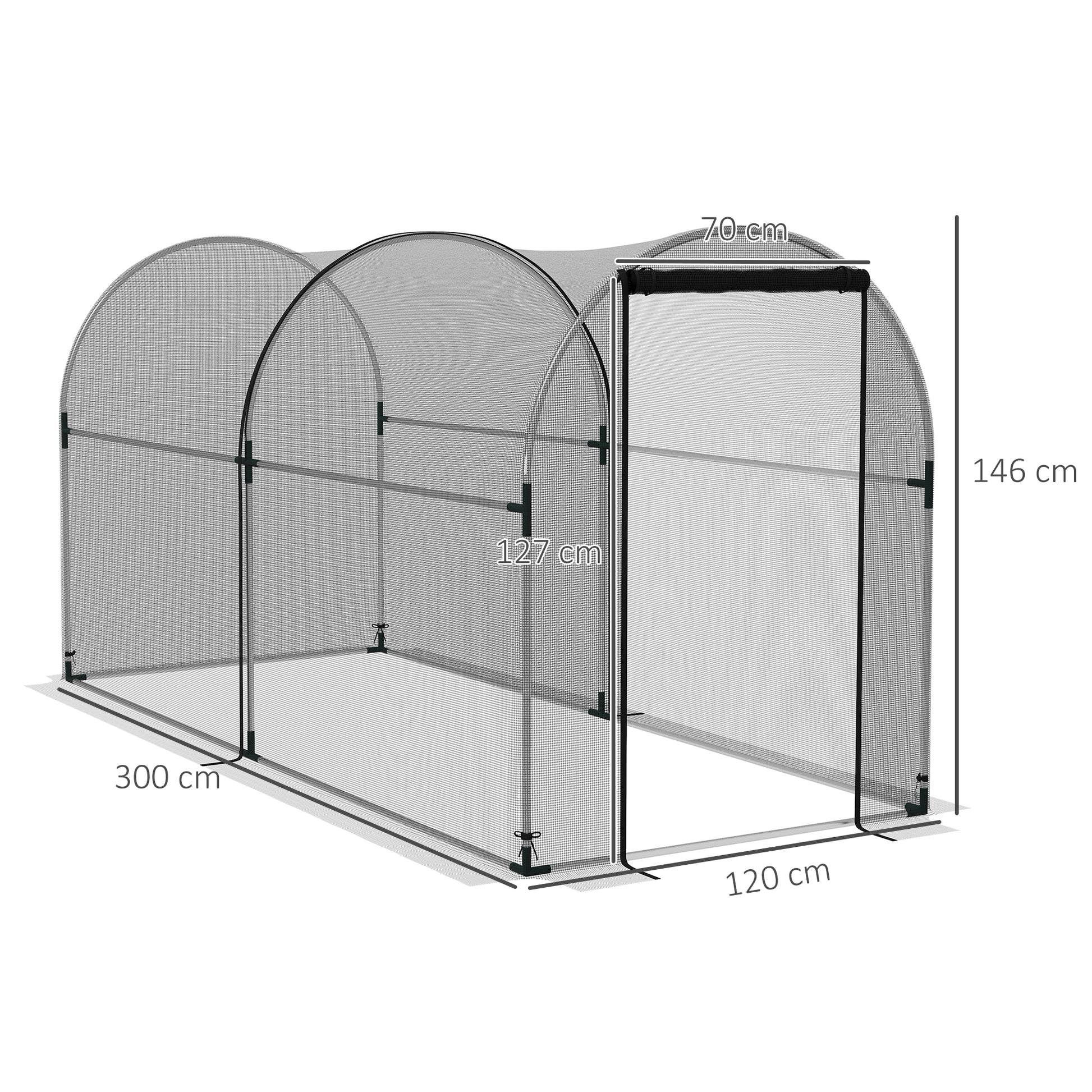 Plant Protection Cage with Support Beams, Zippered Door, and Anti-UV for Protecting Plants in Garden, Terrace, Patio 120x300x146 cm Black