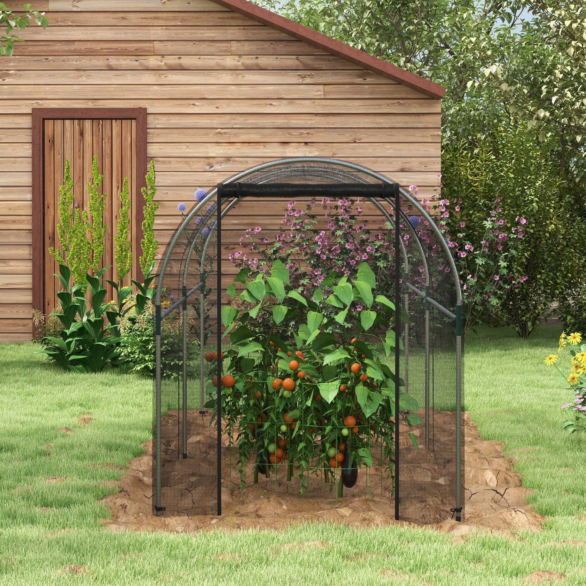 Plant Protection Cage with Support Beams, Zippered Door, and Anti-UV for Protecting Plants in Garden, Terrace, Patio 120x300x146 cm Black
