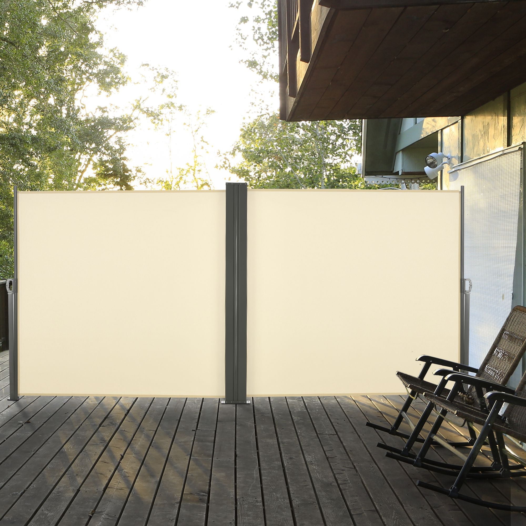 Double Side Store Privacy Screen Retractable Windbreak dim. 6L x 1.80H m High Density UV-resistant 180 g/m² Polyester Cream