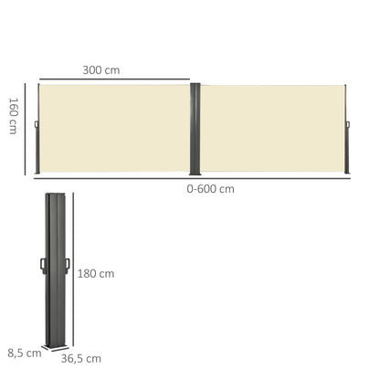 Double Side Store Privacy Screen Retractable Windbreak dim. 6L x 1.80H m High Density UV-resistant 180 g/m² Polyester Cream