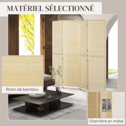 Bamboo Indoor Room Divider 4 Panels 180 x 180 cm Foldable Room Separator - Natural