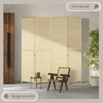 Bamboo Indoor Room Divider 4 Panels 180 x 180 cm Foldable Room Separator - Natural