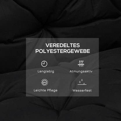 2 Seater Bench Cushion 100 x 98 x 8 cm Seat Cushion with Straps Back Cushion for Indoor/Outdoor Padding Cushion for Bench Garden Bench Garden Furniture Swing Seats Black